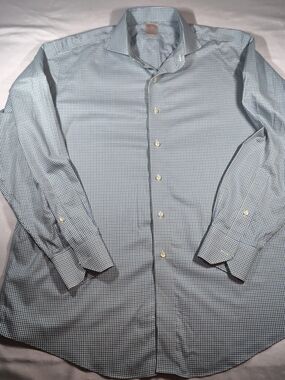 Brooks Brothers Light Blue/Green and White Micro-Check Dress Shirt